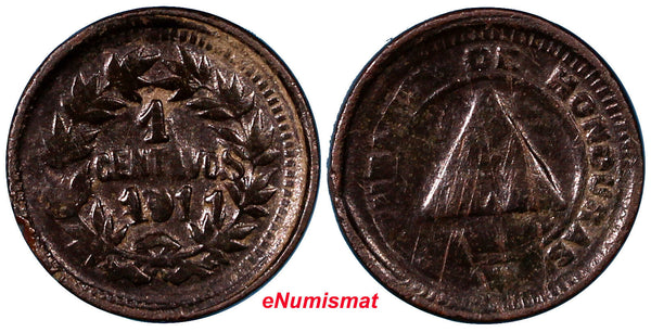 Honduras Bronze 1911  1 Centavo RARE VARIETY: with CENTAVOS KEY DATE KM# 65 (03)