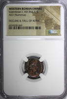 WESTERN ROMAN VALENTINIAN I AD 364-375 AE3 Nummus /Rev.Christian Chi-Rho NGC (9)