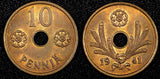 FINLAND Copper 1941 10 Pennia UNC Condition WWII  Issue RED KM# 33.1 (23 993)