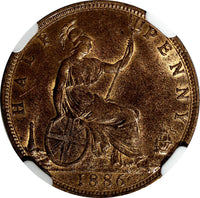 Great Britain Victoria (1837-1901) Bronze 1886 1/2 Penny NGC MS63 RB KM# 754 (0)
