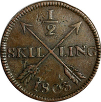 SWEDEN Gustaf IV 1803 1/2 Skilling OVERSTRUCK on 1 Ore (1730-1767) KM565 (15067)