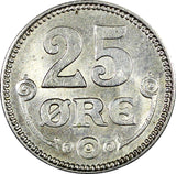 Denmark Christian X Silver 1919  25 Ore 1 YEAR TYPE HIGH GRADE KM# 815.2 ( 114)