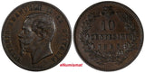 Italy Vittorio Emanuele II Copper 1863 10 Centesimi Paris Mint XF KM# 11.2 (327)
