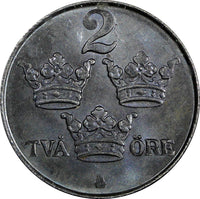 Sweden Gustaf V Iron 1948 2 Öre Choice Unc KM# 811 (851)