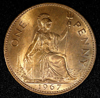 Great Britain Elizabeth II Bronze 1967 1 Penny Nice Red UNC KM# 897  (22 724)