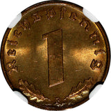 Germany-Third Reich Bronze 1939 F 1 Reichspfennig NGC MS64 RD RED KM# 89  (021)