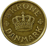 Denmark Christian X 1926 HCN;GJ 1/2 Krone KEY DATE Mintage-716,00  KM# 831.1 (1)