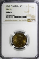 Great Britain George VI 1942 3 Pence WWII Issue NGC MS65 TOP GRADED KM# 849 (43)