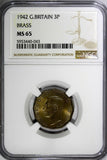 Great Britain George VI 1942 3 Pence WWII Issue NGC MS65 TOP GRADED KM# 849 (43)