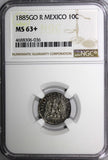 Mexico SECOND REPUBLIC Silver 1885 GO R 10 Centavos NGC MS63+ Toned KM# 403.5(6)