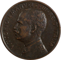 Italy Vittorio Emanuele III Bronze 1909 R 5 Centesimi KM# 42 (20 317)