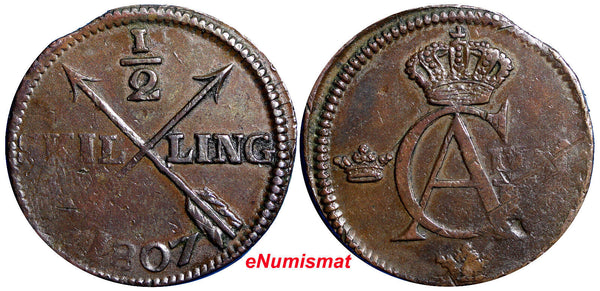 SWEDEN COPPER Gustaf IV Adolf 1807 1/2 SKILLING  30.5mm KM#565 (2457)