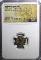 BYZANTINE EMPIRE Justinian I. AD 527-565.Pentanummium (5 Nummi) GRADED NGC (20)