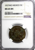 MEXICO Bronze 1927 MO 5 Centavos NGC MS65 BN NICE TONING KM# 422