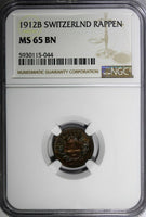 Switzerland Bronze 1912 B 1 Rappen NGC MS65 BN HELVETIA TOP GRADED KM# 3.2 (4)