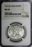 India-British George VI Silver 1941 (B) Rupee NGC MS60 Mint Luster KM# 556 (005)