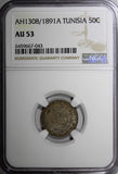 Tunisia Ali III Silver 1309(1891) A 50 Centimes 1st Year Type NGC AU53 KM#223(3)