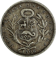 Peru Silver 1906 JF 1/5 Sol Mintage-660,000 "LIBERTAD" KM# 205.2 (19 395)