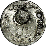 Costa Rica Silver 1847 1/2 Real Countermarked on Central American Repub. KM 68