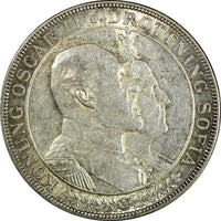 SWEDEN Oscar II Silver 1907 EB 2 Kronor Golden Wedding Anniversary KM# 776 (123)