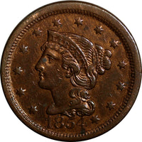 US Copper 1854 Braided Hair Large Cent 1 c. ex.LUX FAMILY COLLECTION