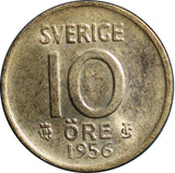 SWEDEN  SILVER Gustaf VI 1956 10 ORE High Grade  KM#823