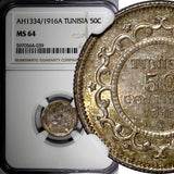 Tunisia Silver AH1335 / 1916 A 50 Centimes NGC MS64 Nice Toned KM# 237 (39)