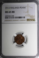 FINLAND Nicholas II Copper 1913 1 Penni NGC MS65 RB  KM# 13 (48)