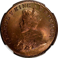 India-British George V Bronze 1936 (C) 1/4 Anna NGC MS66 RB LAST DATE KM#512 (3)