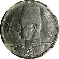 Egypt Farouk  Silver AH1358 1939 5 Piastres NGC MS62 Mint Luster KM# 366 (034)