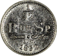 Sweden Oscar (1844-1859) Silver 1852 AG 1/32 Riksdaler Mint Luster KM# 681 (078)