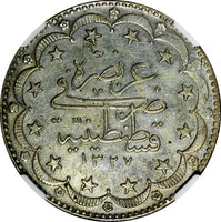 Turkey Muhammad V Silver AH1327//9 (1909) 20 Kurush NGC AU DETAILS KM# 780 (43)