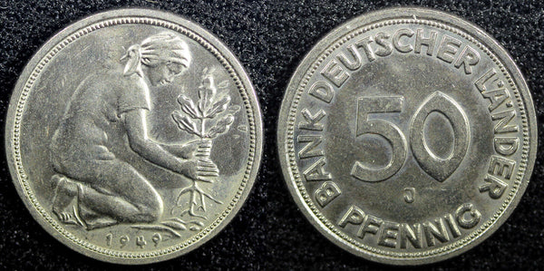 Germany-Federal Republic Copper-Nickel 1949 J 50 Pfennig Hamburg UNC KM#104(15)