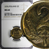 Poland Brass 1976 2 Złote NGC MS64 Struck at Leningrad, USSR Y# 80.1 (033)