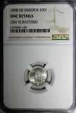 SWEDEN Oscar II Silver 1898 EB 10 Ore NGC UNC DETAILS KM# 755