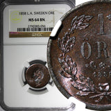 SWEDEN Oscar I Bronze 1858 1 Ore NGC MS64 BN  VARIETY "L.A." KM# 687 (056)