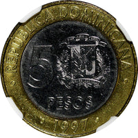 Dominican Republic 1997 5 Pesos Central Bank NGC MS64  KM# 88 (036)