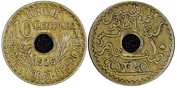 Tunisia Muhammad VI 1345 (1926) 10 Centimes ch.XF Toning KM# 254 (21 746)