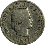 Switzerland Silver 1887 B 5 Rappen Mintage-500,000 RARE DATE KM# 26