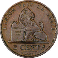 BELGIUM Leopold II Copper 1875 2 Centimes French Legend XF KM# 35.1 (21 455)