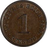 Germany - Empire Wilhelm II Copper 1900 J  1 Pfennig Hamburg Mint KM# 10 (190)