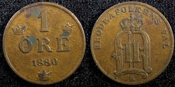 Sweden Oscar II Bronze 1880 1 Öre  Large letters KM# 750  (23 151)