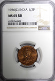 India-British George V Bronze 1936 (C) 1/4 Pice NGC MS65 RD LAST DATE KM#510 (8)