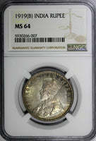 India-British George V Silver 1919 (B) 1 Rupee NGC MS64 MINT LUSTER KM# 524(007)