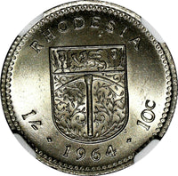 RHODESIA Elizabeth II 1964 1 Shilling,10 Cents NGC MS63 KM# 2