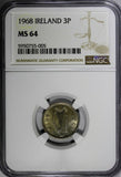 Ireland Republic Copper-Nickel 1968 3 Pence NGC MS64 LAST YEAR TYPE KM# 12a (05)