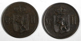 Norway Oscar II Bronze LOT OF 2 COINS 1899,1902 2 Øre KM# 353 (19 403)