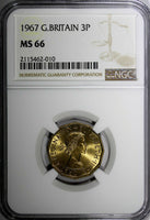 Great Britain Elizabeth II 1967 3 Pence NGC MS66 TOP GRADED BY NGC KM# 900 (010)