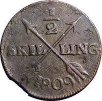 SWEDEN COPPER Gustaf IV Adolf  1809 1/2 SKILLING    KM#565