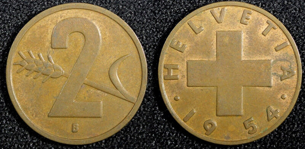 Switzerland Bronze 1954 B 2 Rappen KM# 47 (23 829)